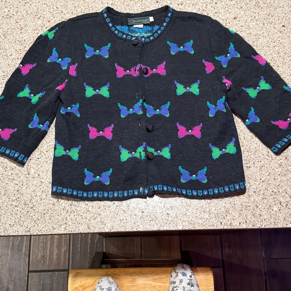 Vintage Cullinane Colorful Bow Patterned Cardigan